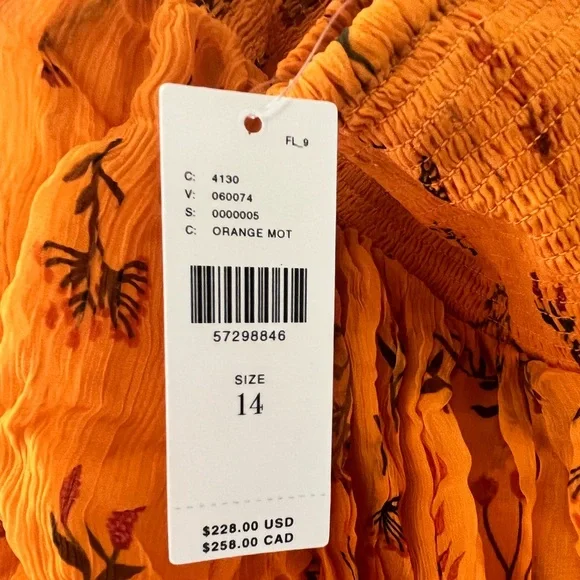 Anthropologie Pamela Halter Midi Dress | Orange Floral Tiered, NWT Size 14 - Picture 10 of 10